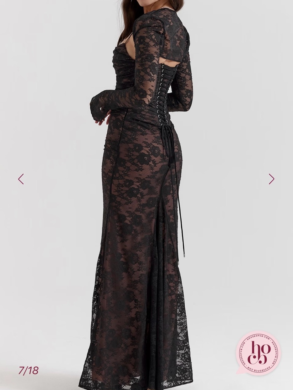 Sz XL - House of CB “Artemis” - Lace Overlay Long Sleeve Black Dress - Picture 3 of 4